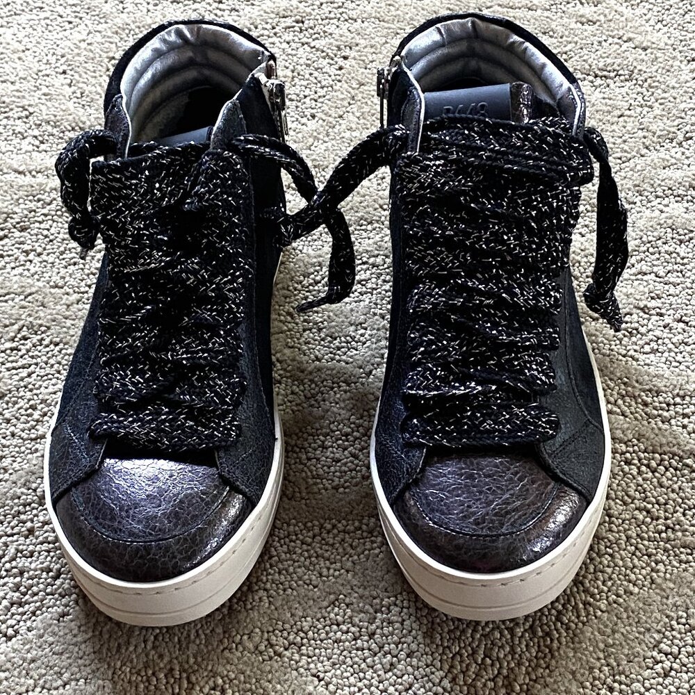 NEW P448 SMOKE BLACK LEATHER SUEDE HI-TOP SKATE SNEAKERS SIZE: 36 / US 6